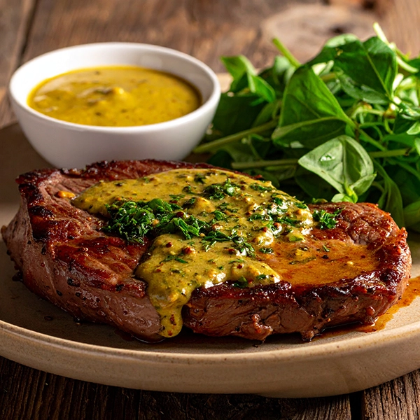 Steak with Mustard & Herb Dressing